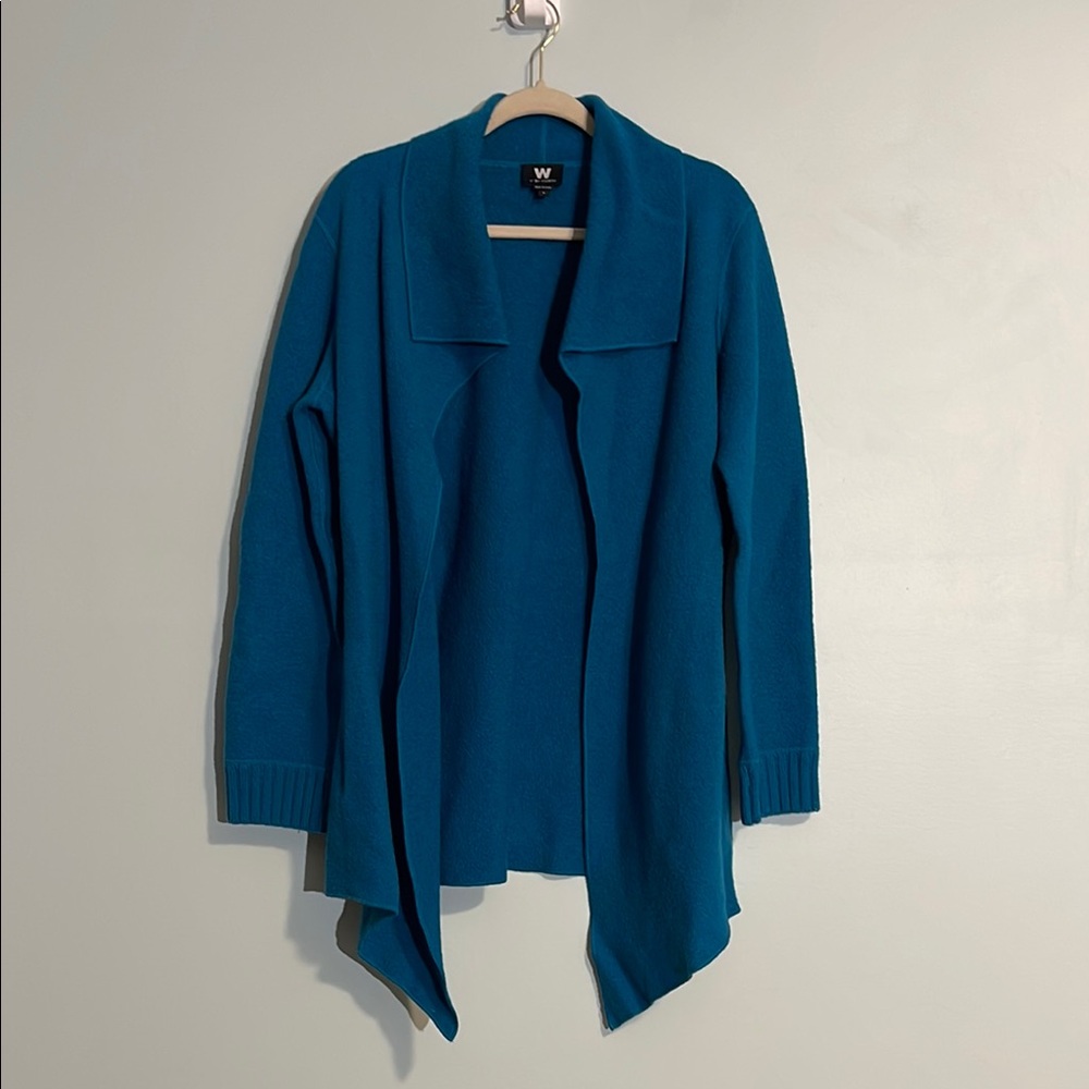 W by Worth Wool Open Front Waterfall Blue Cardigan Sweater Women’s Size Small
